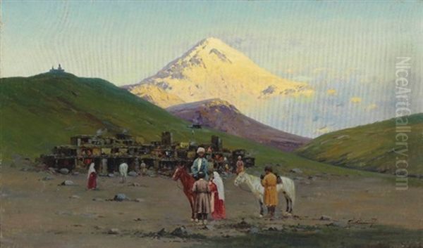 Mount Kazbek Oil Painting by Richard Karlovich Zommer