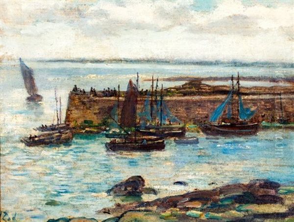 Vissersboten In De Haven Van Concarneau, Bretagne Oil Painting by Jacob Abraham (Jacques) Zon