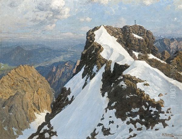 The Peak Of Zugspitze Oil Painting by Karl (Carl) Zopf