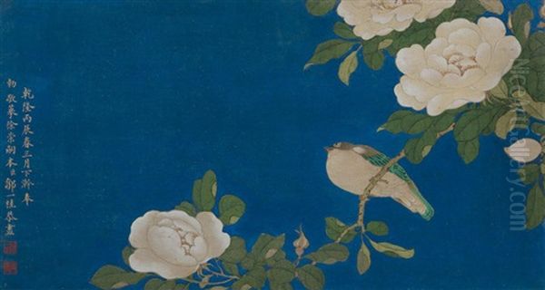 Camellia And Bird Oil Painting by Zou Yigui