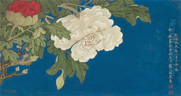 Peony Oil Painting by Zou Yigui