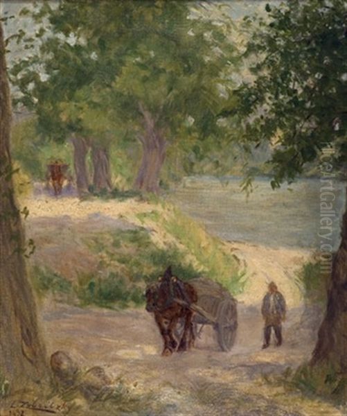 Carriage In Forest Oil Painting by Lorand (Roland) Zubriczky