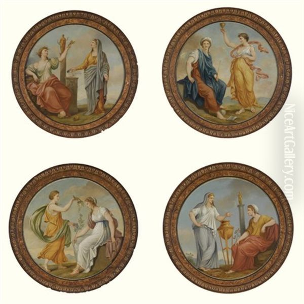Classical Figures, Possibly Representing The Four Seasons (4 Works) Oil Painting by Antonio Zucchi