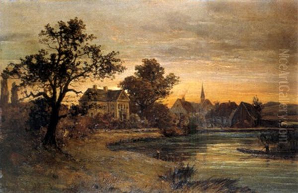 Am Dorfteich Oil Painting by Anton Georg Zwengauer the Younger