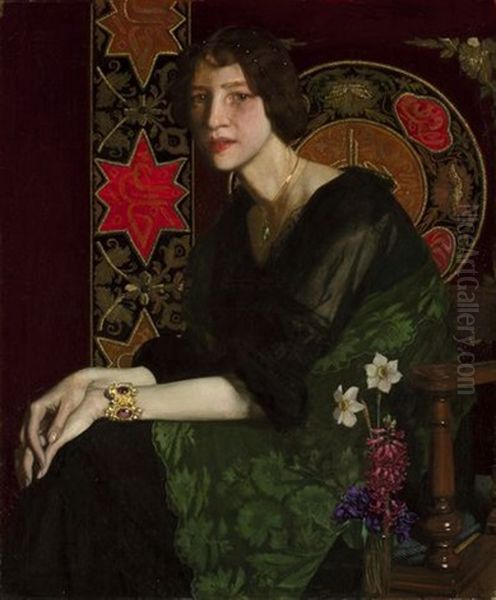 Bildnis Mit Narzissen Oil Painting by Oskar Zwintscher