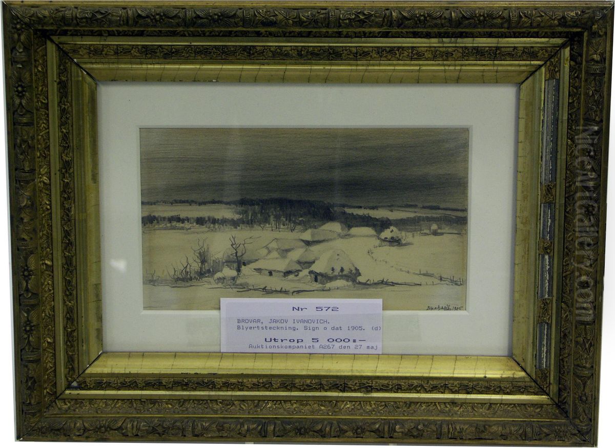 By I Vinterlandskap. Oil Painting by Jakov Ivanovic Brovar