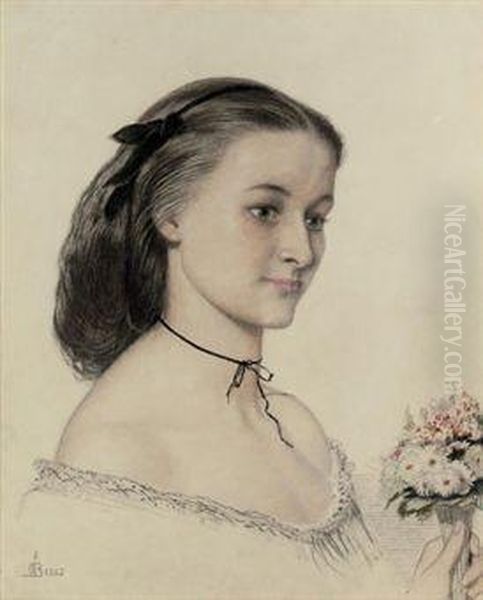 Portrait Of Miss Louisa Jones, Bust-length, Holding A Posy Offlowers Oil Painting by Ford Madox Brown