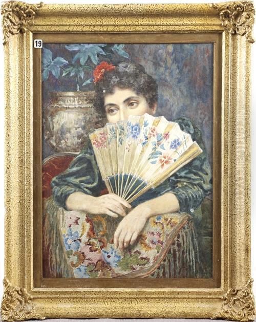 Spanish Girl With Fan Oil Painting by George Henry Alan Brown