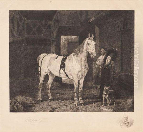 Scene D'ecurie Oil Painting by John Lewis Brown