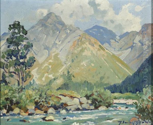 Head Waters Of Panther River (canadian Rockies) Oil Painting by Belmore Browne