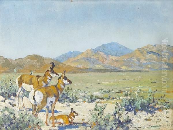 Sketch For Antelope Group Oil Painting by Belmore Browne