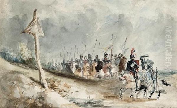 A Cavalcade Of Knights By A Calvery Oil Painting by Hablot Knight Browne