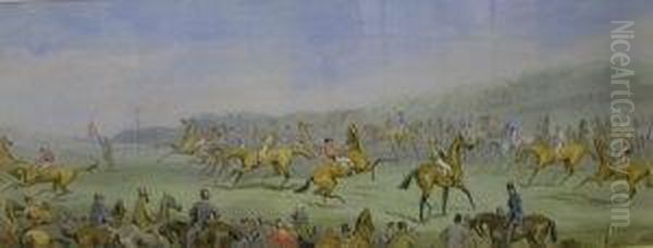 The Derby Day,the Starting Post.. Oil Painting by Hablot Knight Browne
