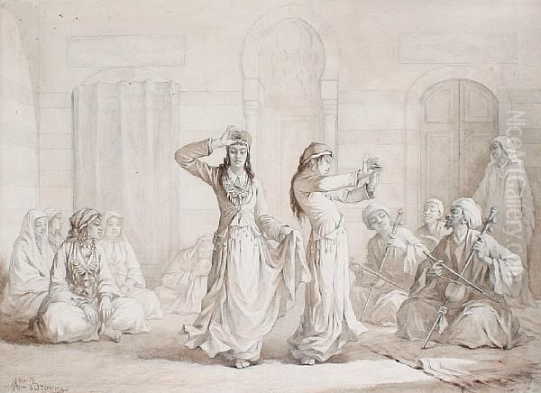 Dancers In An Arab Courtyard Oil Painting by Henriette, Hon. R.I. Browne