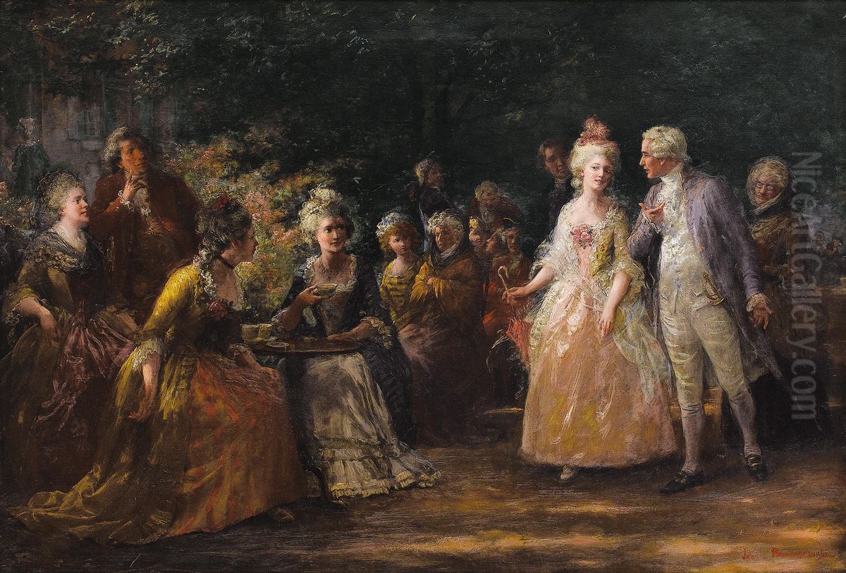 Tea In The Garden Oil Painting by Jennie Augusta Brownscombe