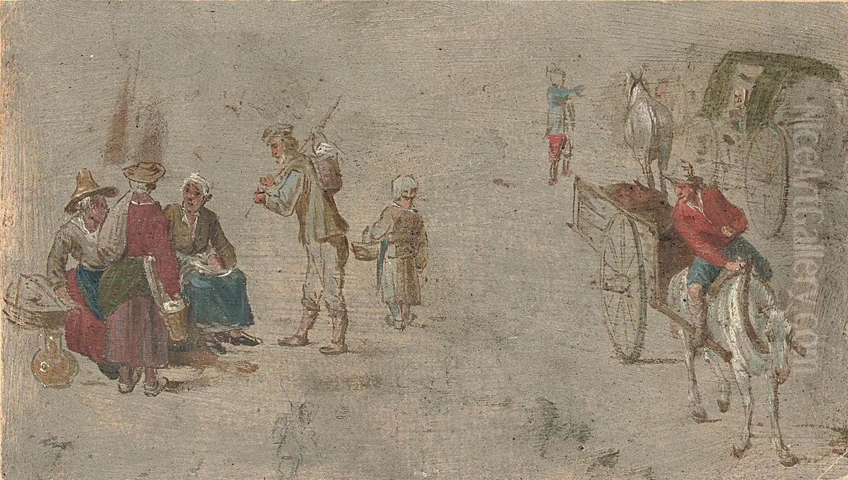 Peasants Gathered At A Market Oil Painting by Jan Peeter Brueghel