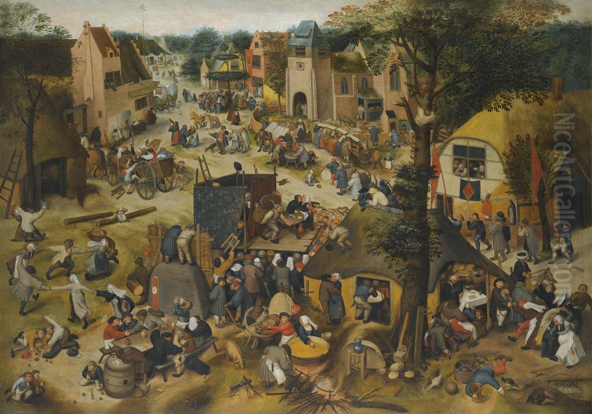 A Performance Of The Farce Een Cluyte Van Plaeyerwater At AVillage Kermesse Oil Painting by Pieter The Elder Brueghel