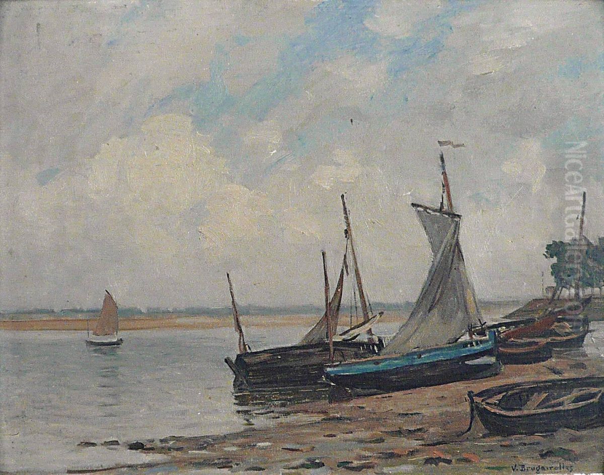 Bateaux Sur La Greve Oil Painting by Victor Brugairolles