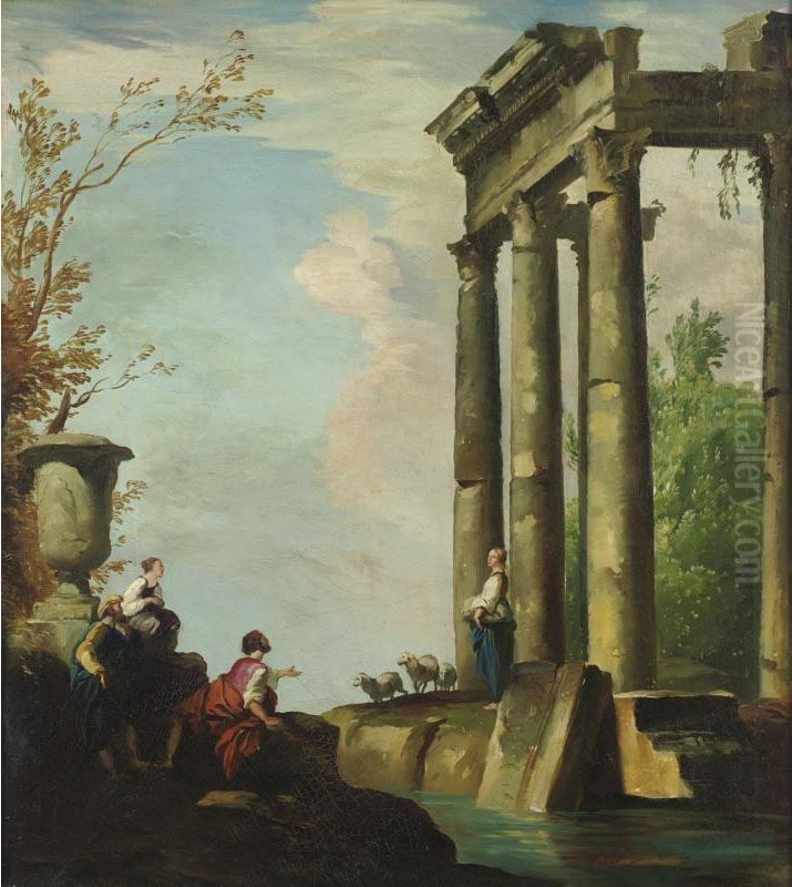 Property From A Philadelphia Collection
 

 
 
 

 
 Capriccio With Three Figures Oil Painting by Constantino Brumidi