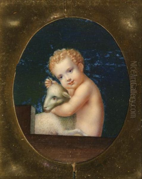 Cupid With Lamb Oil Painting by Constantino Brumidi