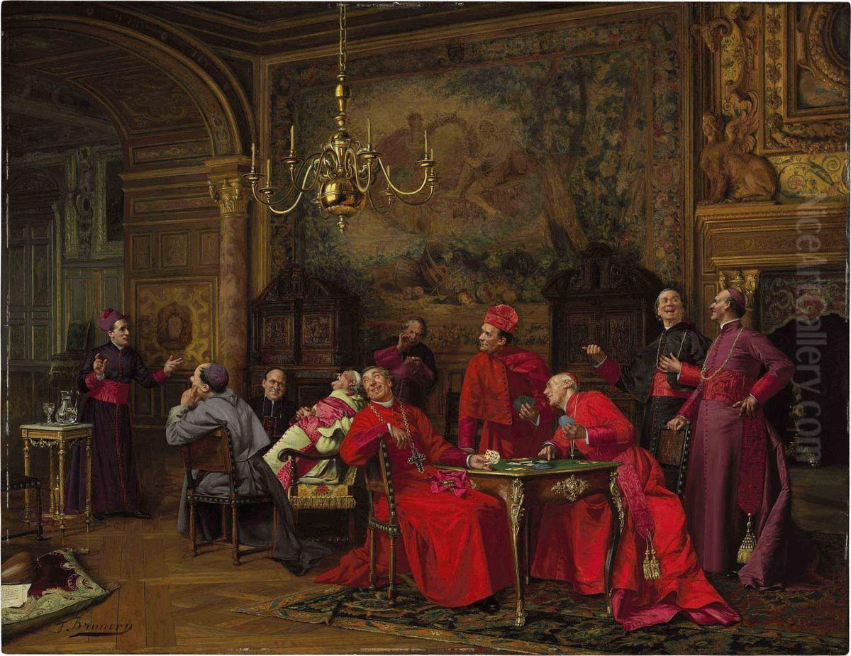 An Eminent Gathering Oil Painting by Francois Brunery