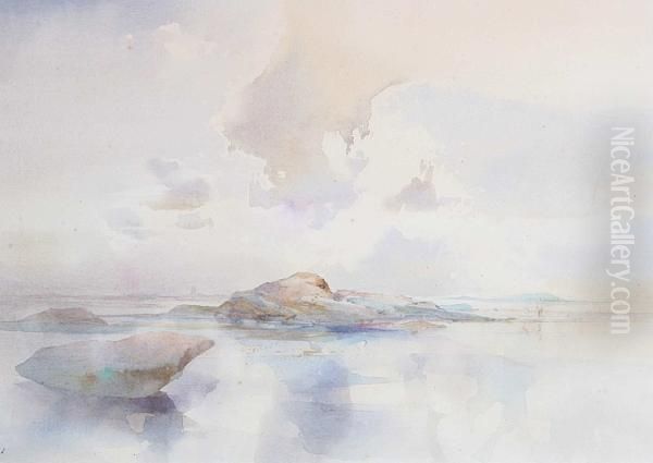 La Rocque With Seymour Tower In Thebackground, Signed, Watercolour Oil Painting by Frederick Sands Brunner
