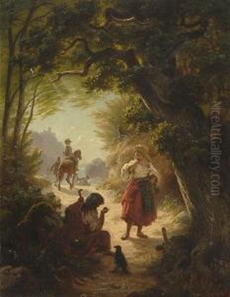 Wahrsagerin Und Sudlandische Tanzerin Oil Painting by Hans Brunner