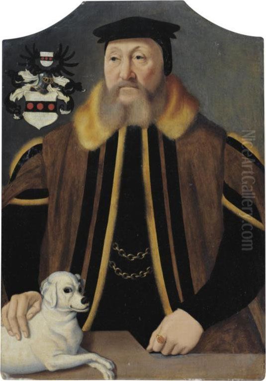 Portrait Of A Gentleman With His Dog Oil Painting by Bartholomaeus, the Elder Bruyn