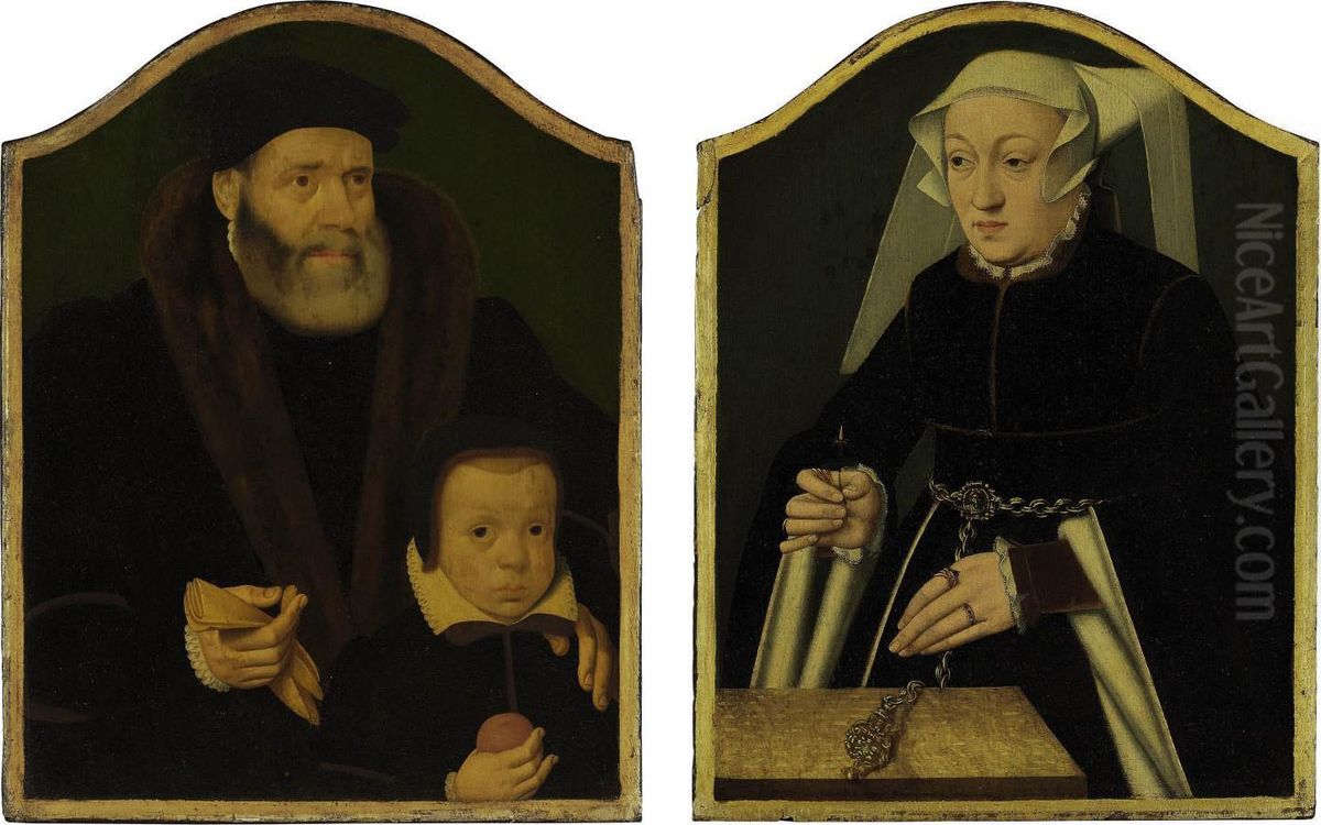 Portrait Of A Gentleman And His Son Oil Painting by Bartholomaeus, the Elder Bruyn