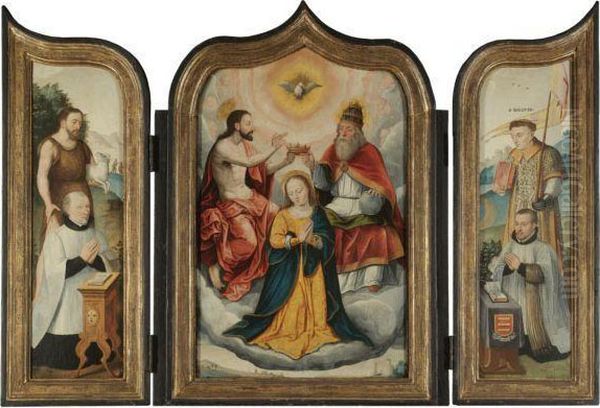 Central Panel: The Coronation Of The Virgin Oil Painting by Bartholomaeus, the Elder Bruyn