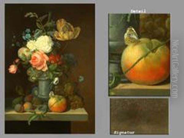 Blumen- Und Fruchtestilleben Auf Platte Oil Painting by Johannes Cornelis Bruyn