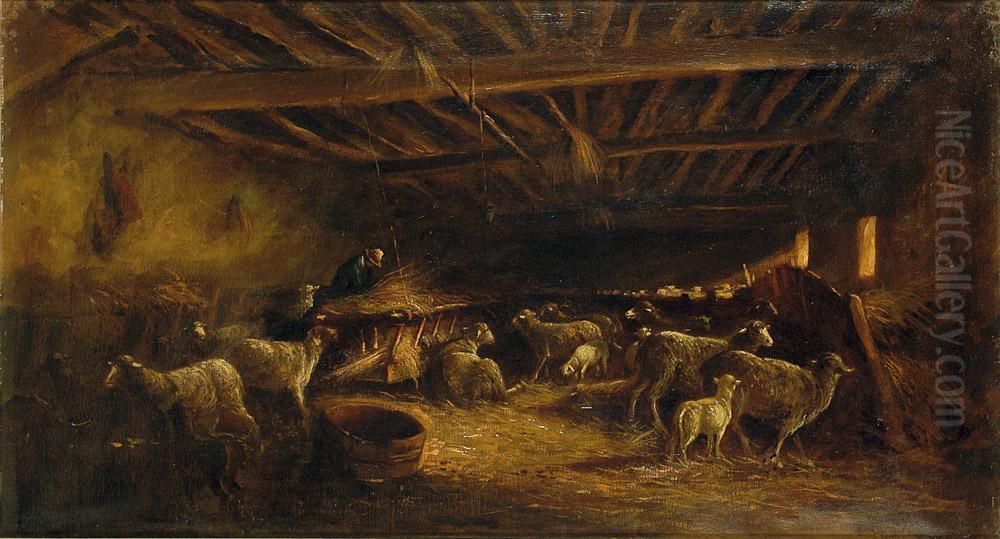 Interno Di Stalla Con Figura E Animali Oil Painting by Stefano Bruzzi