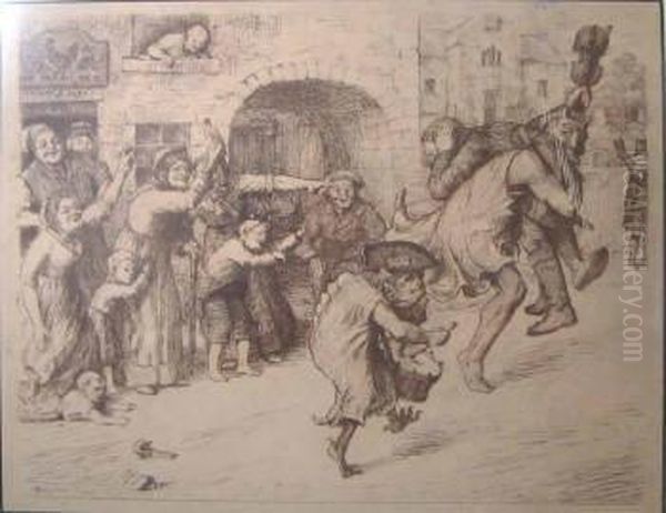 'illustrations-robert Burns, The De'ils Awa Wi' The Exiseman', Etchings, 22cm X 28.5cm, Framed Oil Painting by Robert Bryden