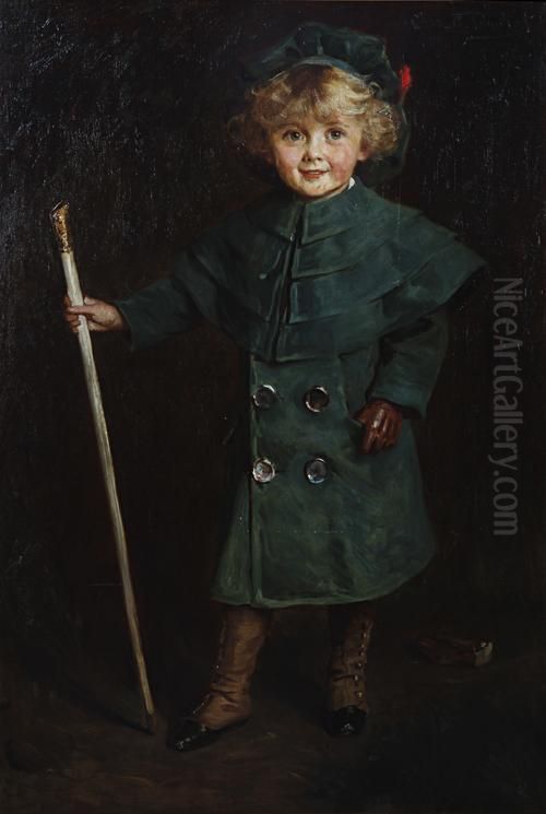 Portrait Of A Young Boy In Green Coat Oil Painting by Charles A. Buchel