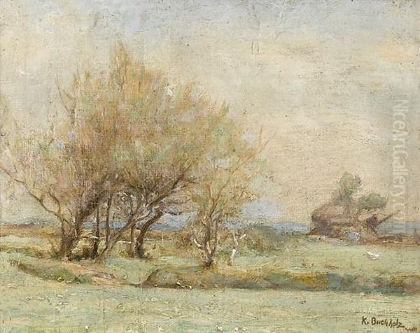 Ebene Landschaftspartie Mit Baumen. Oil Painting by Karl Buchholz