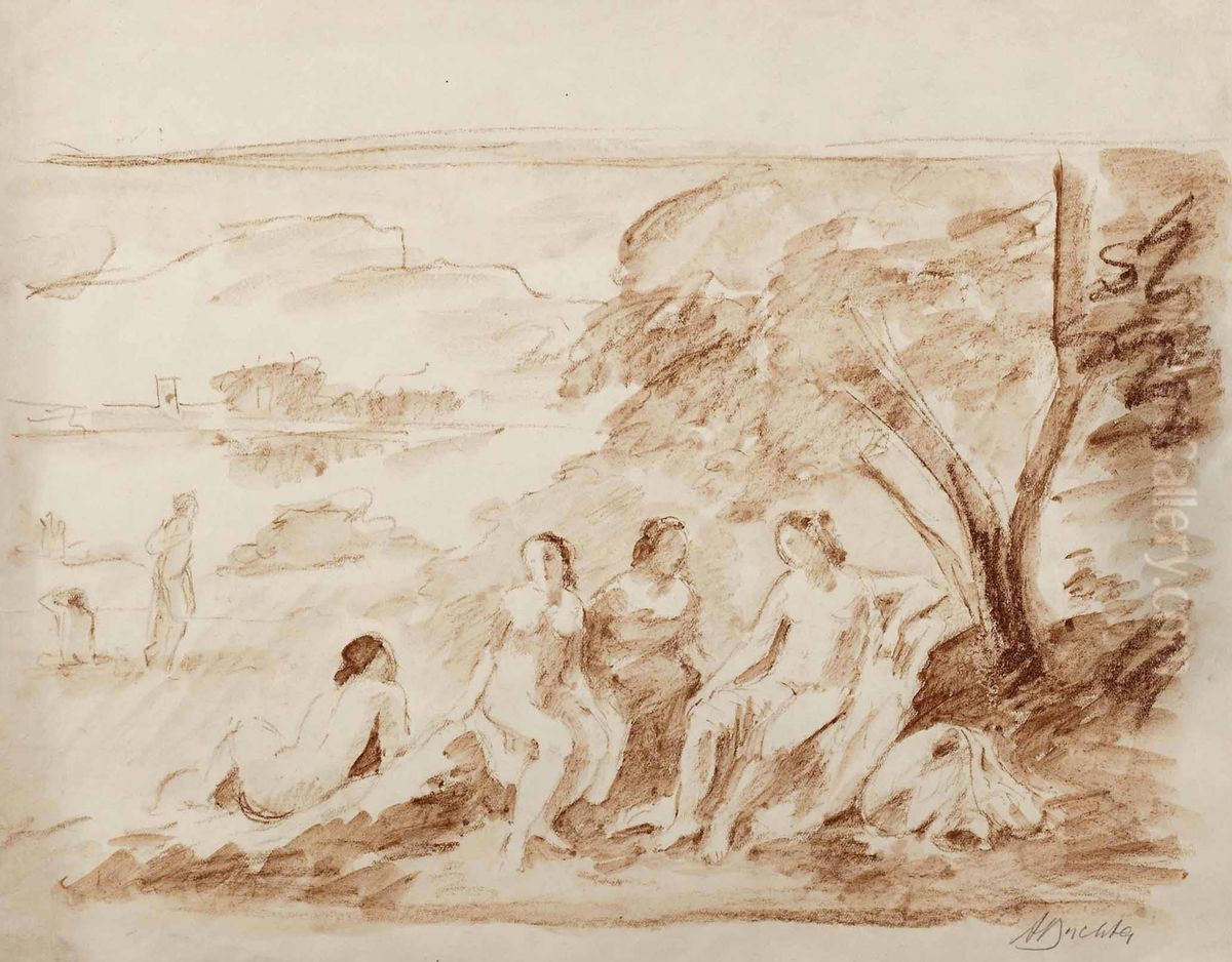 Badende Frauen Oil Painting by Alfred Buchta