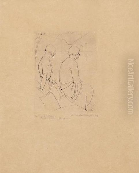 Mildred And Mary Oil Painting by John Buckland-Wright