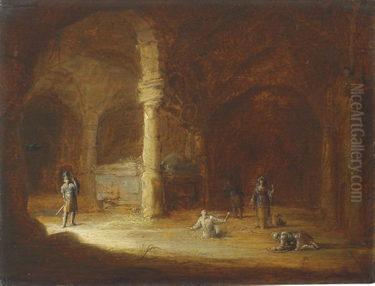 Saul Before The Witch Of Endor And Samuel Rising From The Dead Oil Painting by Jan Jansz. Buesem