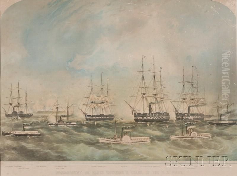 Bombardment Of Forts Hatteras Oil Painting by J.H. Buffords