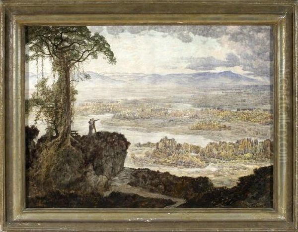 Parchen Auf Einer Anhohe Vor Weiter Landschaft Oil Painting by Hans Adolf Buhler