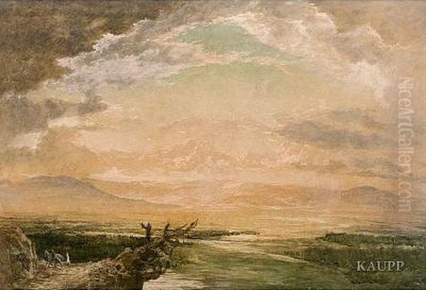 Weiter Blick In Romantische Suddeutsche Fluss-und Gebirgslandschaft Oil Painting by Hans Adolf Buhler