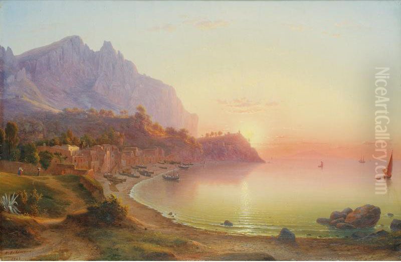 Vue De La Cote Italienne, Probablement Capri Oil Painting by Rudolf Johan Buhlmann