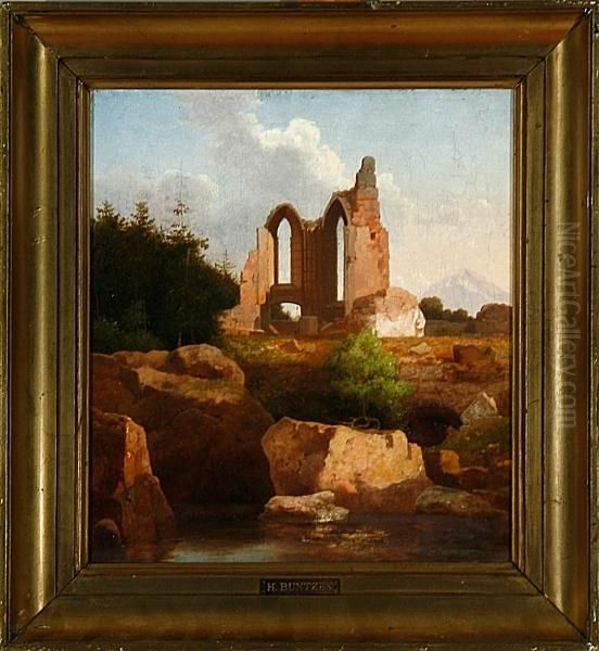 Italian Ruin Scenery. Unsigned Oil Painting by Heinrich Buntzen