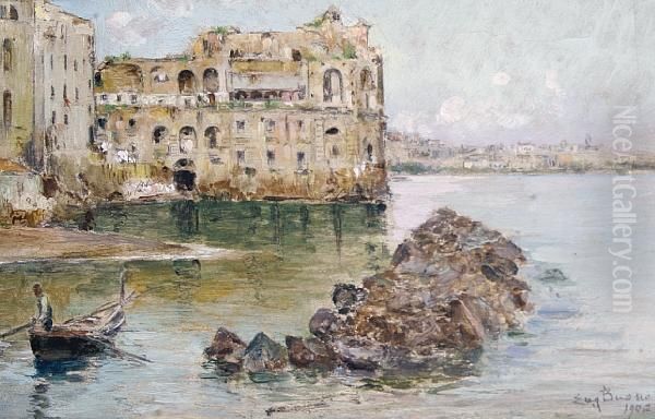 An Italian Town On The Water's Edge Oil Painting by Eugenio Buono
