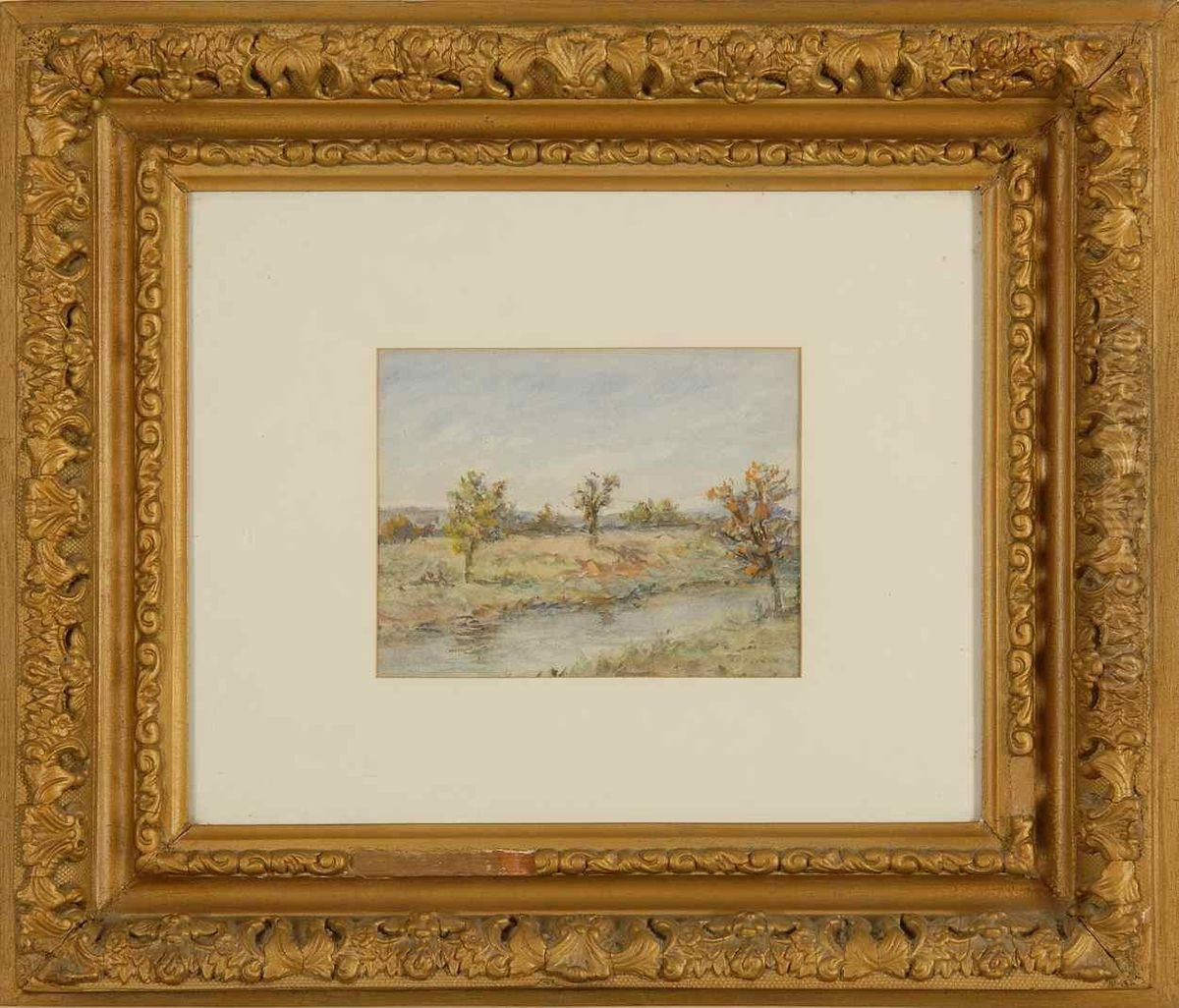 Landscape With Trees Along A Riverbank. Oil Painting by Horace Robbins Burdick
