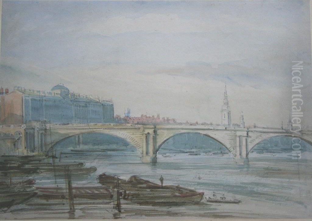 Somerset House And Waterloo Bridge From Victoria Embankent Oil Painting by Henry William Burgess