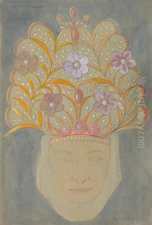 Femme Avec Coiffe A Fleurs . Oil Painting by Marguerite Burnat-Provins