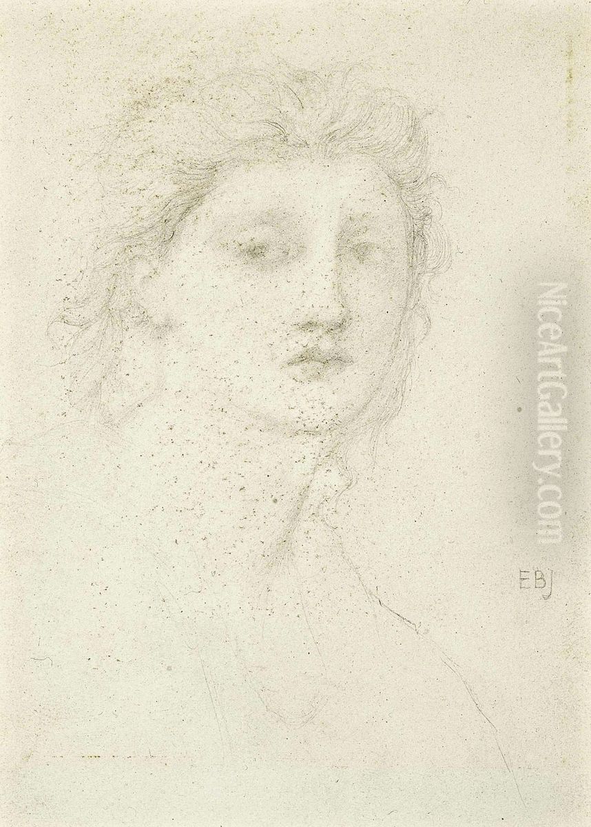 Female Head Study Oil Painting by Sir Edward Coley Burne-Jones