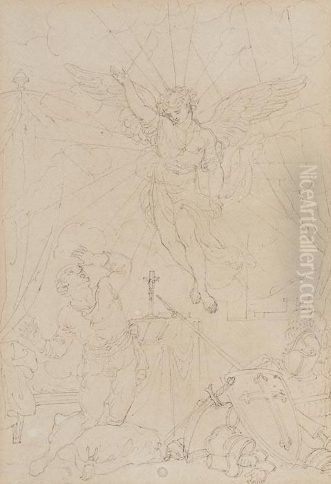 An Angel Appearing To A Knight Oil Painting by Edward Francis Burney