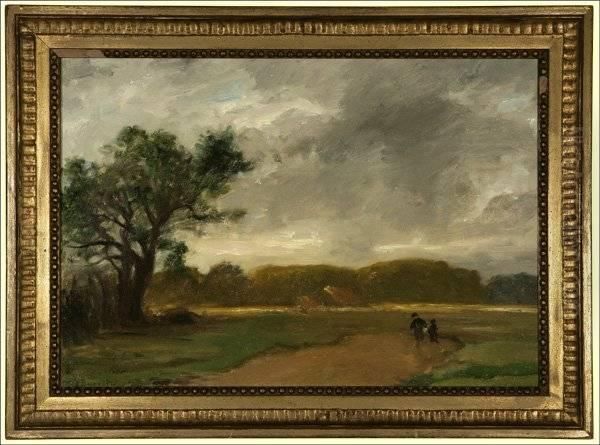 Two Figures In A Landscape Oil Painting by Karl Peter Burnitz
